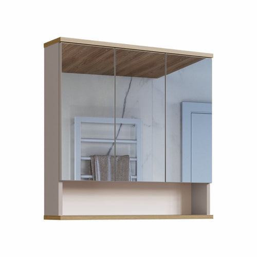 Armário Espelheira para Banheiro Athlone Estilare 3 Portas com Prateleira 76cm Bege/Nude