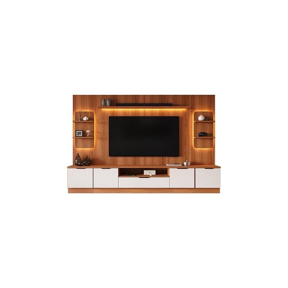 Estante Home para TV até 75” Noble 270cm com 2 Torres Nichos e LED Jequitiba/Off White Movelove
