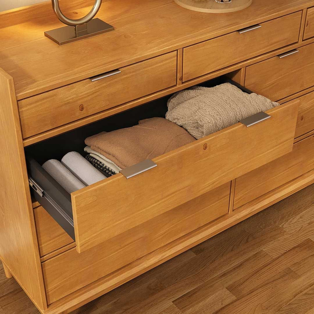 Cômoda Grande para Quarto Casal 9 Gavetas Madeira Maciça Mel Lice Idimex