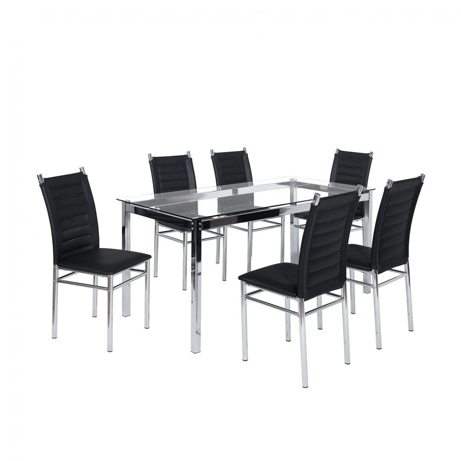 Conjunto Sala de Jantar Mesa Retangular Tampo Vidro Temperado com 6 Cadeiras Aço Tokio Yescasa