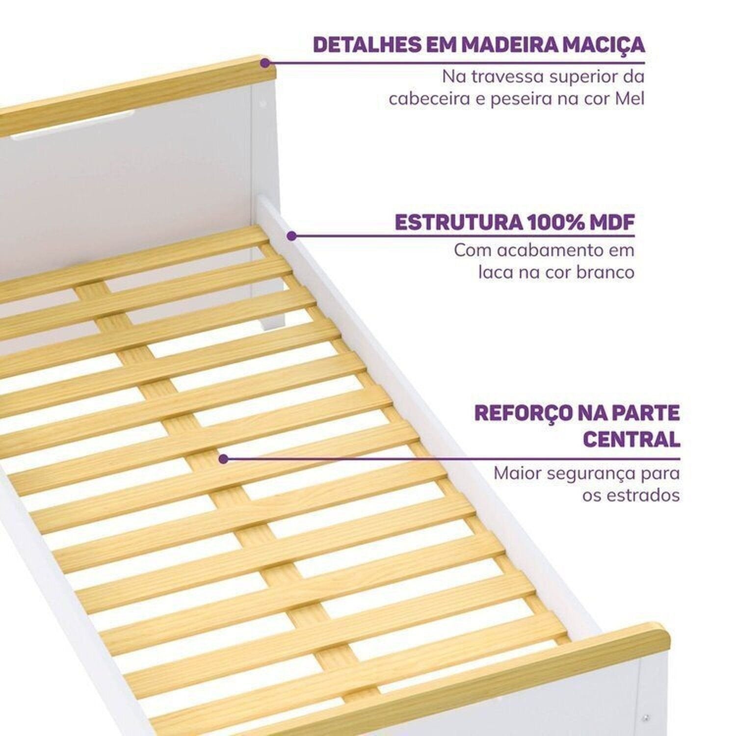 Quarto Completo Infantil Guarda-Roupa Curió, Bicama, Mesa, Estante e Petit Casatema MadeiraOriginals Branco/Mel