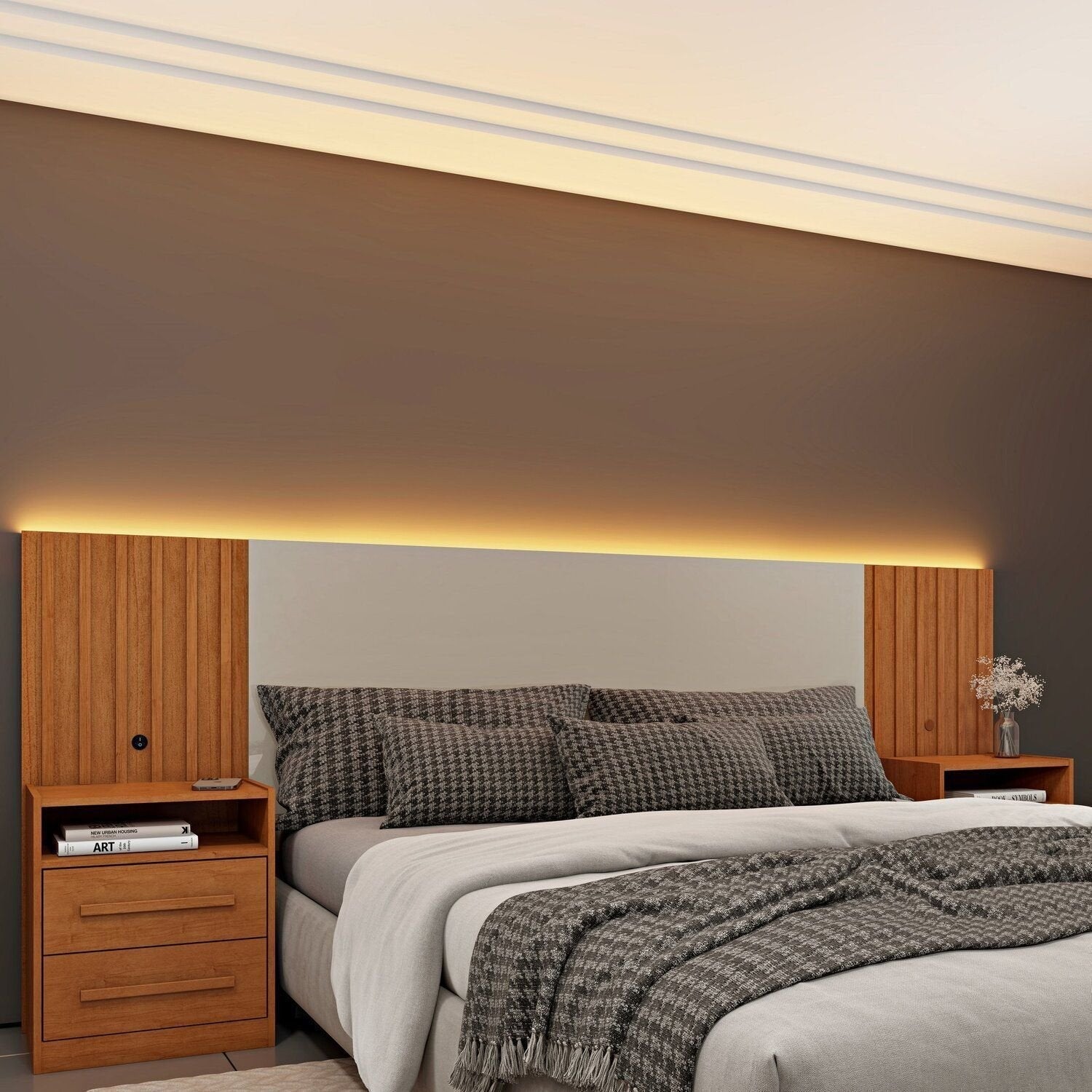 Cabeceira Box Casal Ripado com LED Yescasa