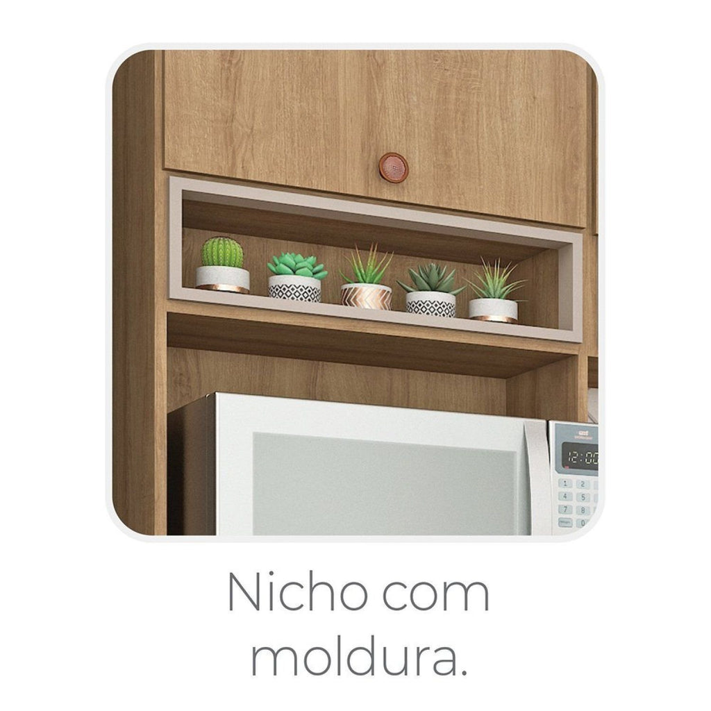 Cozinha Completa Modulada 6 Peças com Paneleiro Torre Quente e Balcão para Pia sem Tampo Marti Yescasa Mel/Fendi Cinza