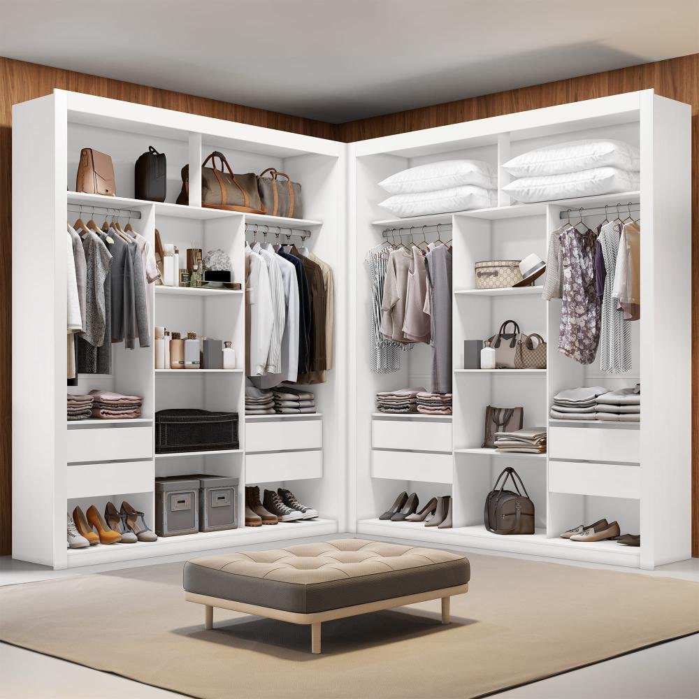 Closet Casal Premium 8 Gavetas MDP Branco/Freijó/Preto Amoudi Móveis