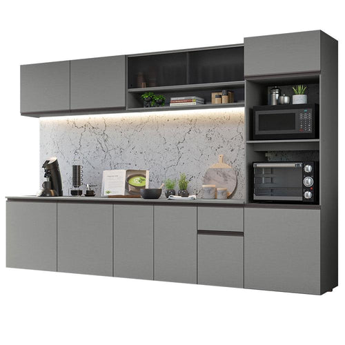 Armário de Cozinha Completa 300cm Suspenso Nice Cinza Madesa 04