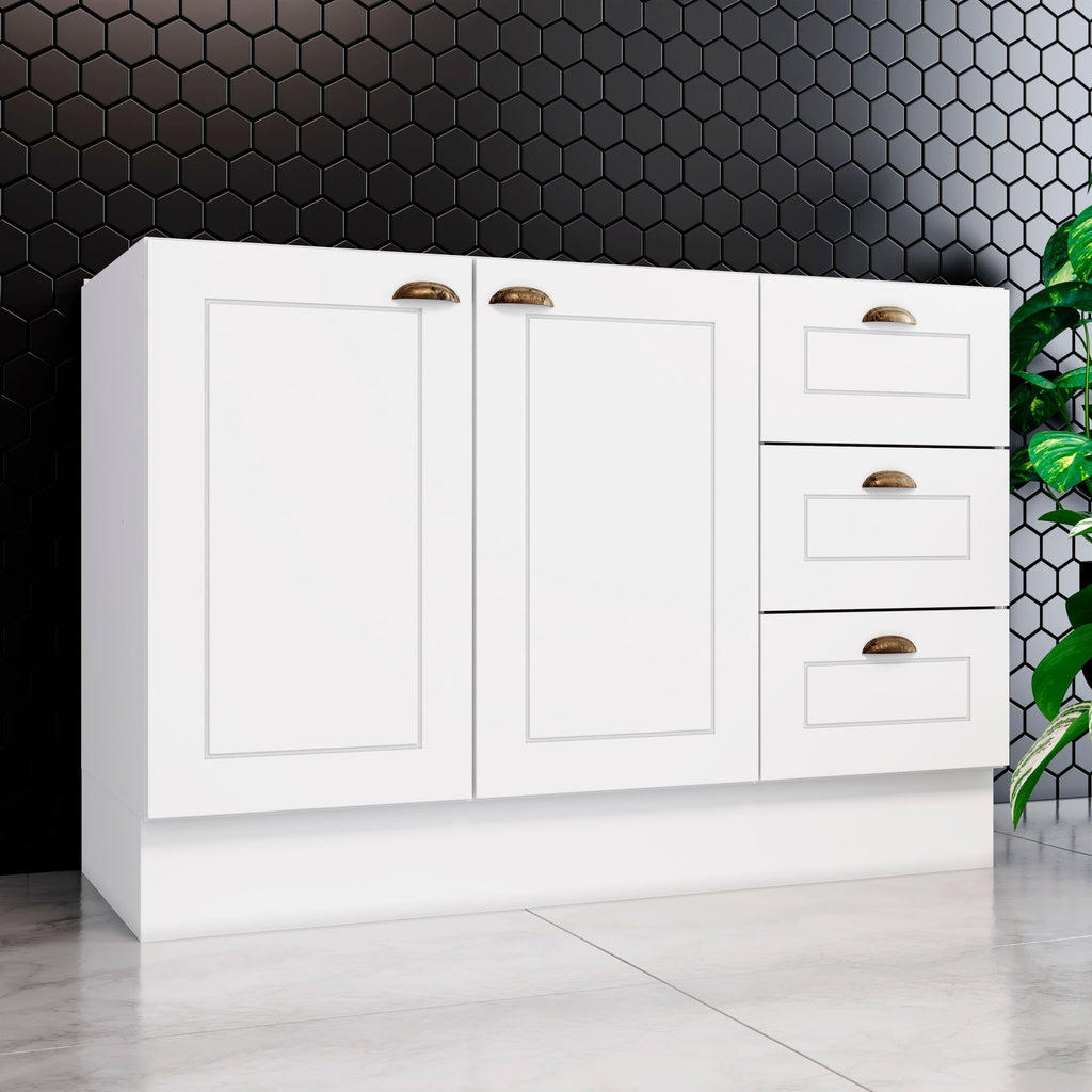 Balcão Pia 3 Gavetas 2 Portas 120cm 100% MDF Americana Henn Branco