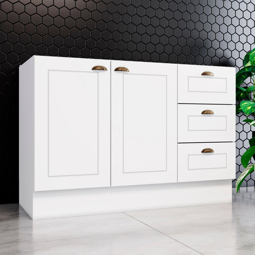 Balcão Pia 3 Gavetas 2 Portas 120cm 100% MDF Americana Henn Branco