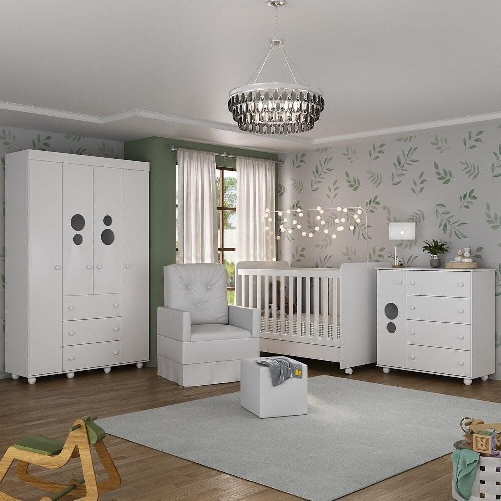 Quarto de Bebê Completo com Colchão, Poltrona de Amamentação e Puff Pimpolho Multimóveis MP4109