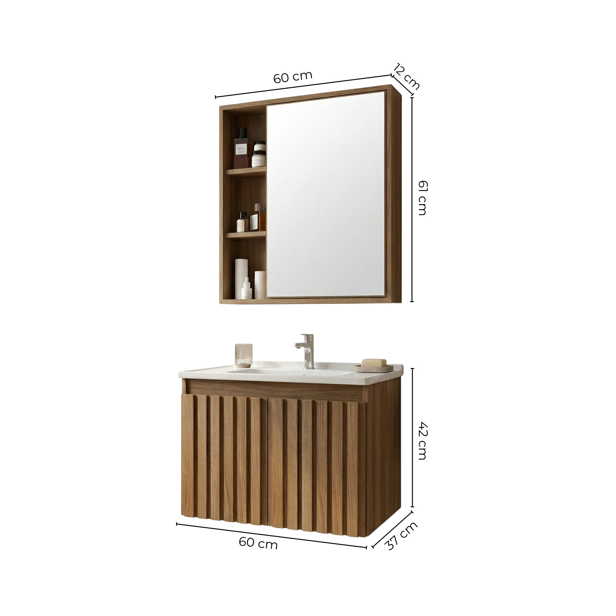 Conjunto de Banheiro Belizze Alpes 60cm Suspenso Cuba e Espelheira Noce