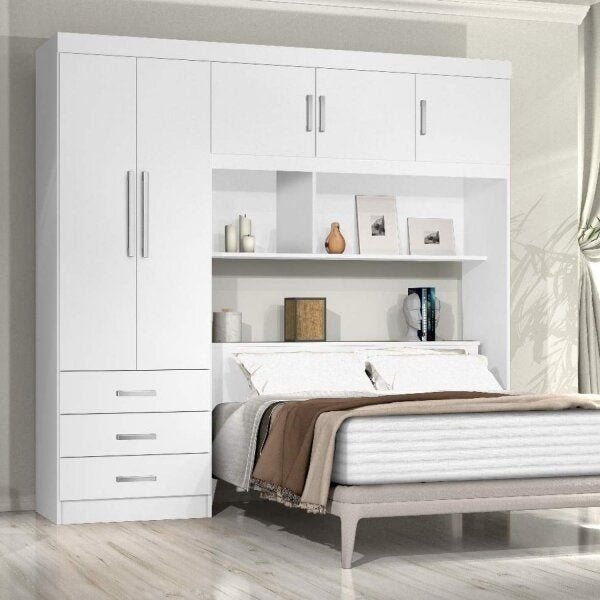 Guarda-Roupa Casal 5 Portas 3 Gavetas Baú Cancun Yescasa 100% MDF Branco