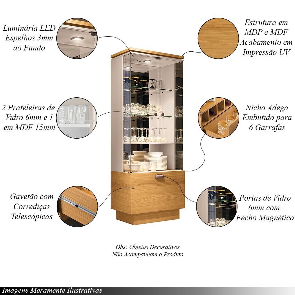 Conjunto Decorativo Cristaleira e Buffet Aparador Peggy/Albâni Off White/Cinamomo G26 Gran Belo