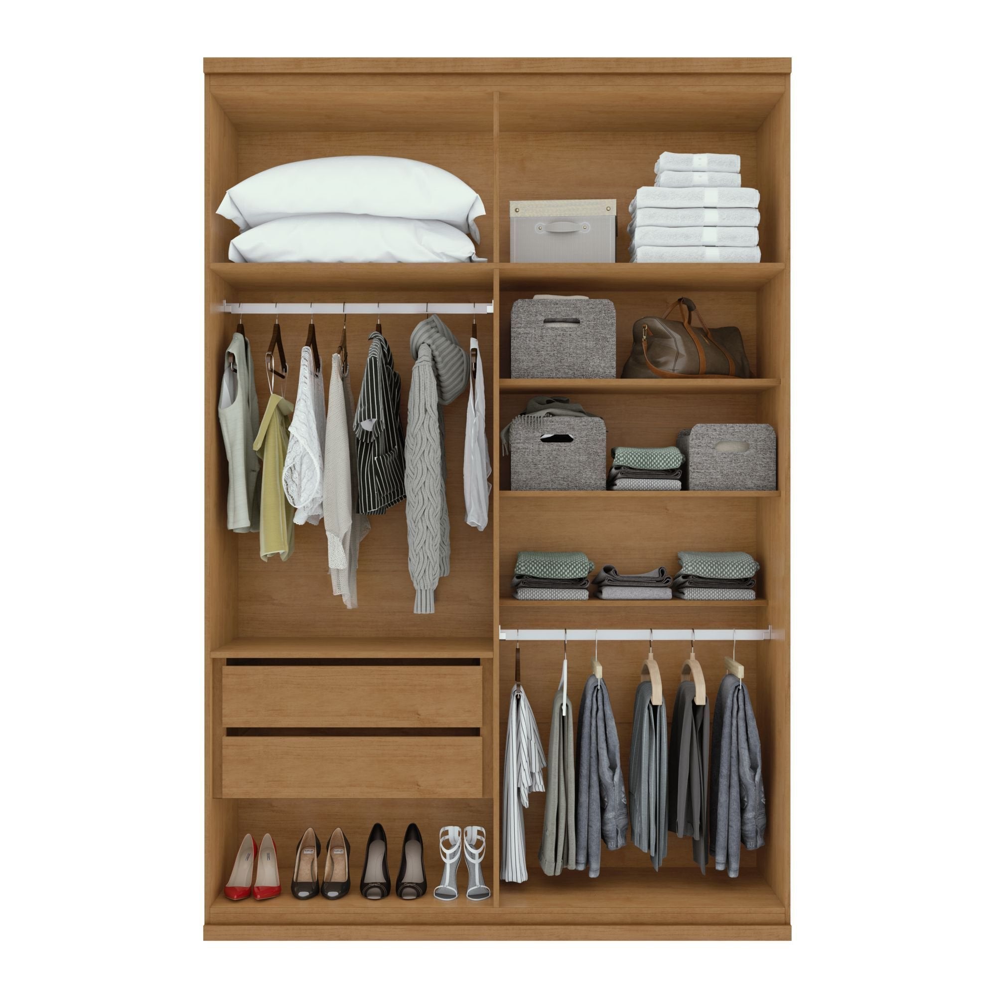 Guarda-Roupa Solteiro 4 Portas 2 Gavetas Alonzo Móveis Lopas 100% MDF Marrom Amêndoa Clean/Branco
