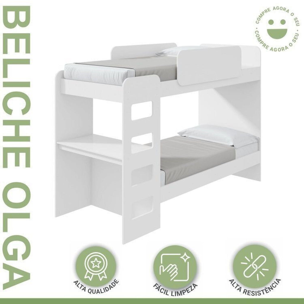 Conjunto Quarto Infantil Completo Beliche Escrivaninha Cômoda e Guarda-Roupa Branco Móveis Lopas