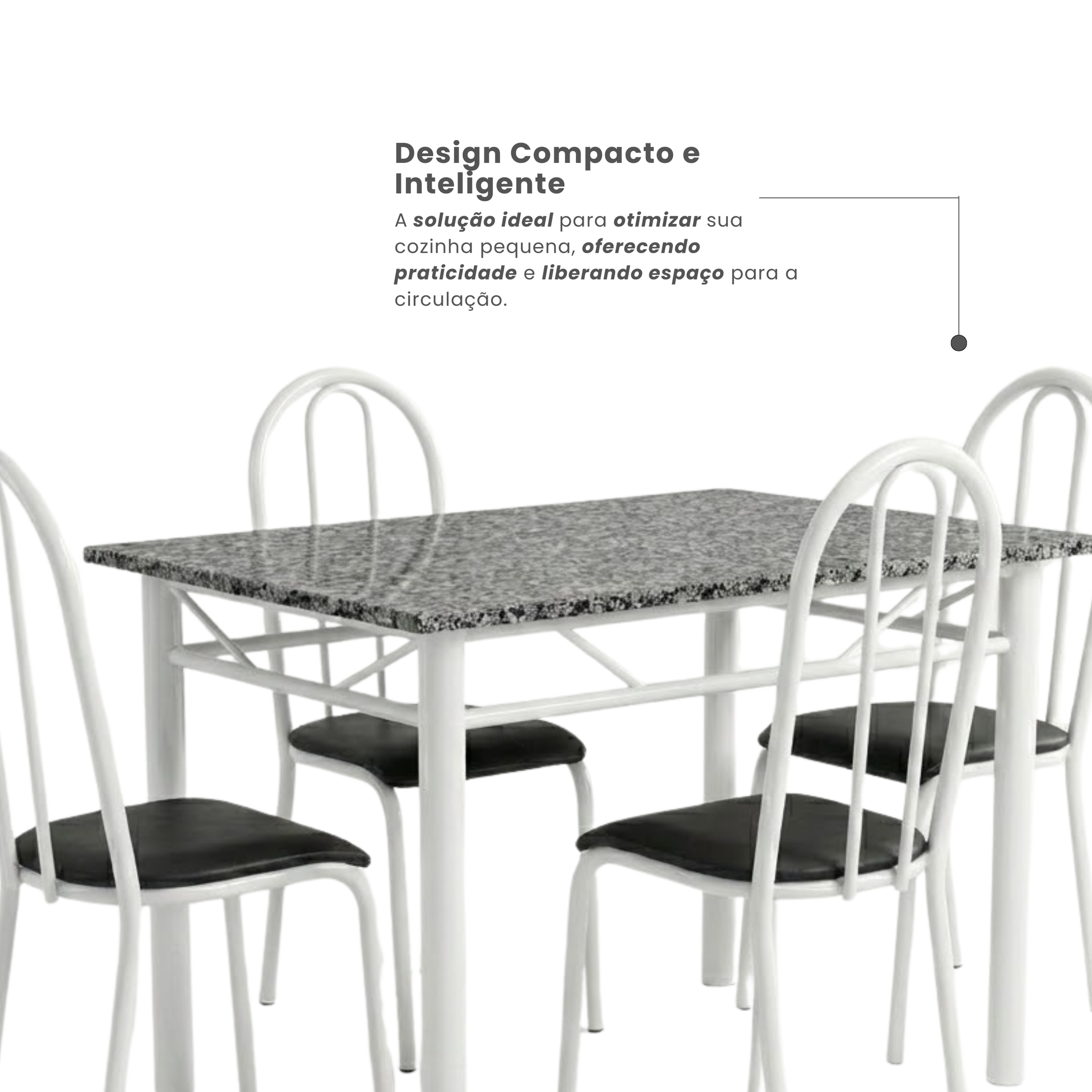 Conjunto Sala de Jantar Mesa Retangular Tampo Granito com 4 Cadeiras Monique Artefamol