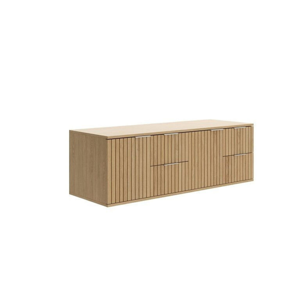 Conjunto para Banheiro Bancada em Porcelanato com Cuba Esculpida, Armário e Espelho Ripy Bumi 120cm Amarelo/Wood/Travertino