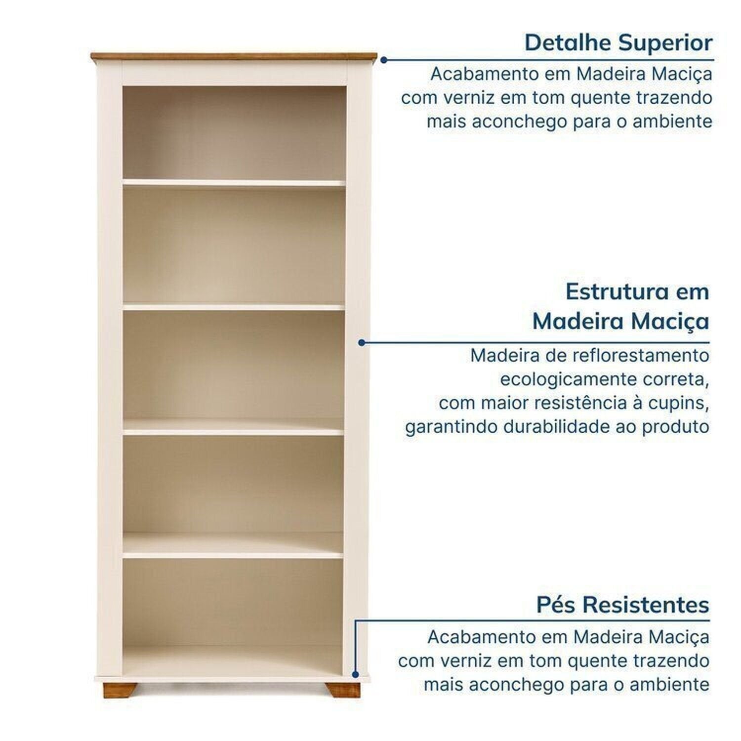 Conjunto Sala de Estar 3 Peças Rack, Cristaleira e Armário Madeira Maciça Ananda CabeCasa Off White/Mel