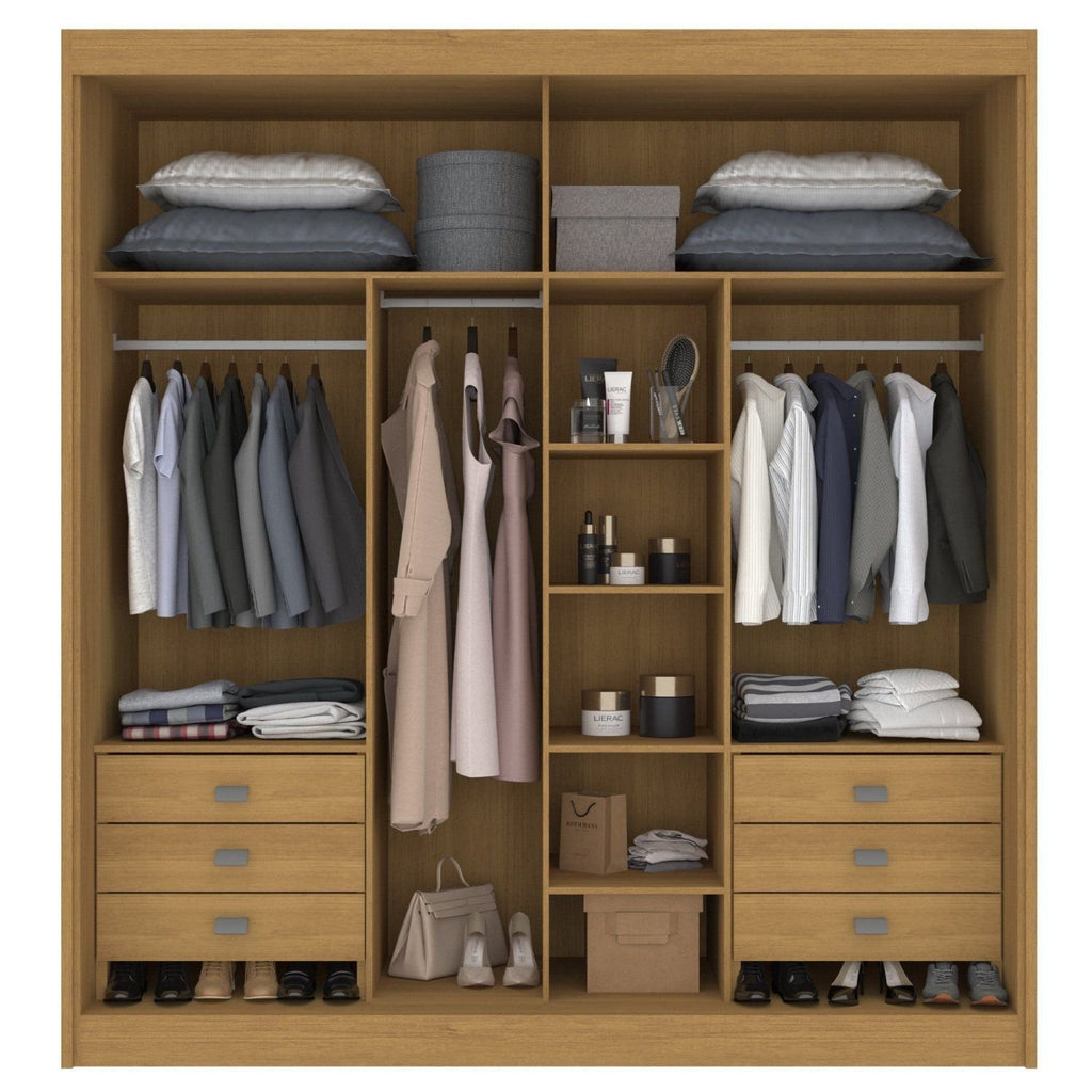 Guarda-Roupa Casal 2 Portas 6 Gavetas Coliseu D Doro 100% MDF Cinamomo/Off White