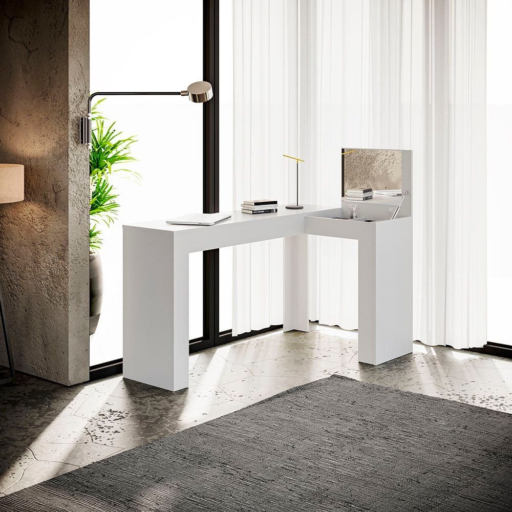 Escrivaninha Mesa Escritório Penteadeira em L Porta Objetos Jade 135,5cm Belaflex