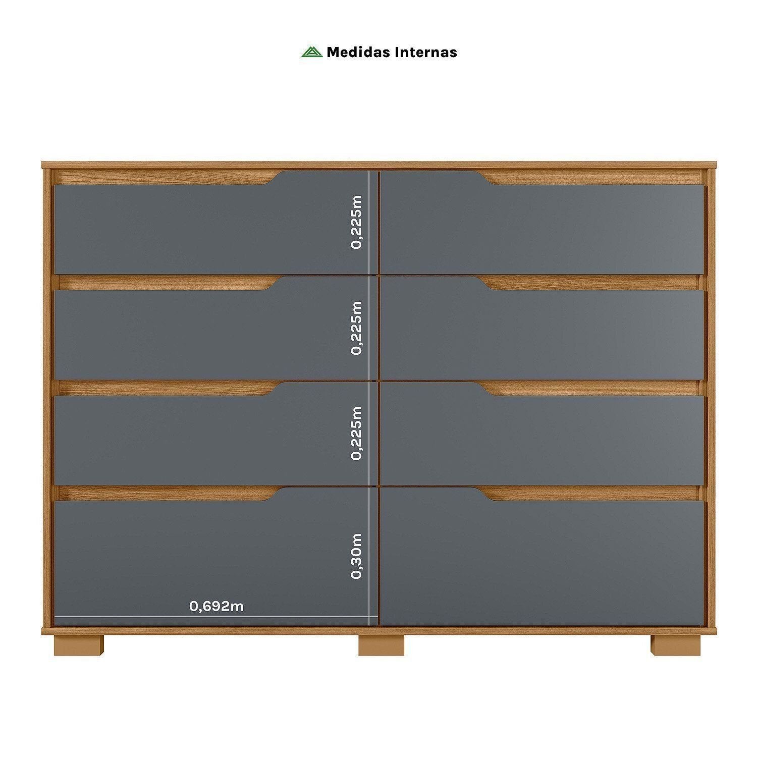 Cômoda para Quarto 8 Gavetas 147cm Georgia Moval Marrom/Freijó/Cinza
