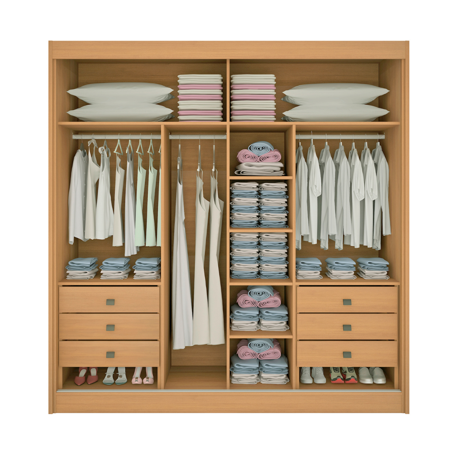 Guarda-Roupa Casal 2 Portas de Correr 6 Gavetas Hawai D Doro MDF Marrom/Cinamomo/Off White