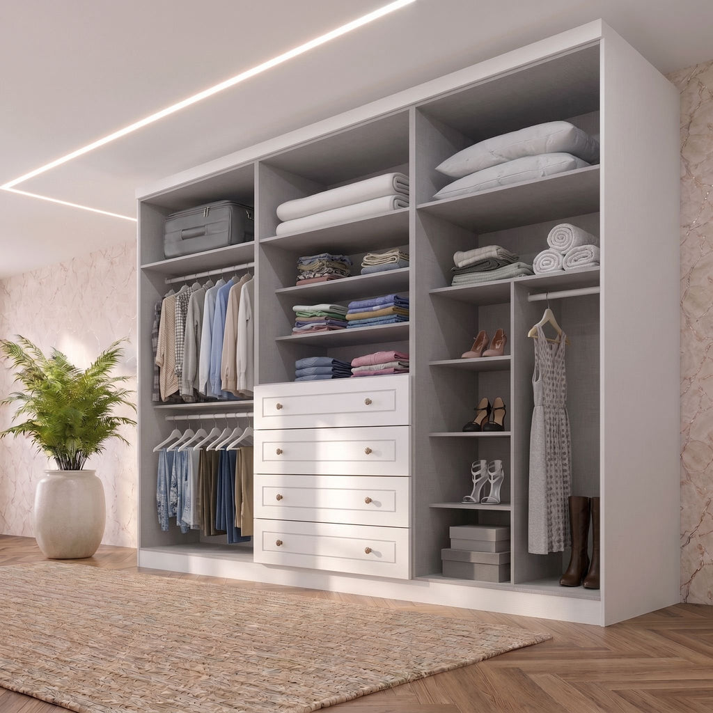 Guarda-Roupa Casal 6 Portas 4 Gavetas Nova York Espresso Móveis 100% MDF/MDP Branco