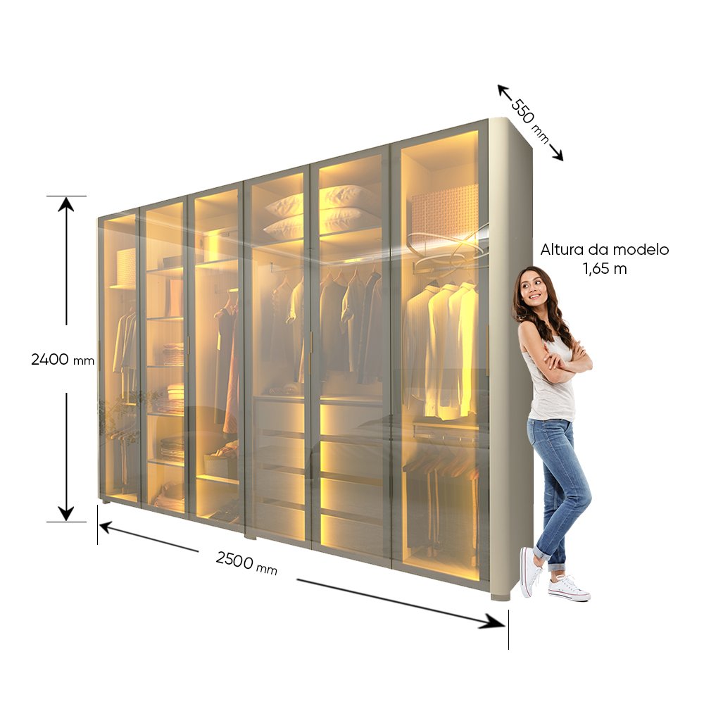Guarda-Roupa Casal 6 Portas 6 Gavetas Innova Gelius Móveis 100% MDF Branco/Off White