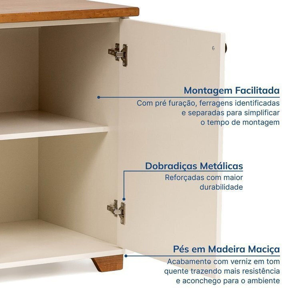 Conjunto Sala de Estar 2 Peças com Rack 2,10 e Armário 2 Portas Ananda CabeCasa MadeiraOriginals Branco Off White/Mel