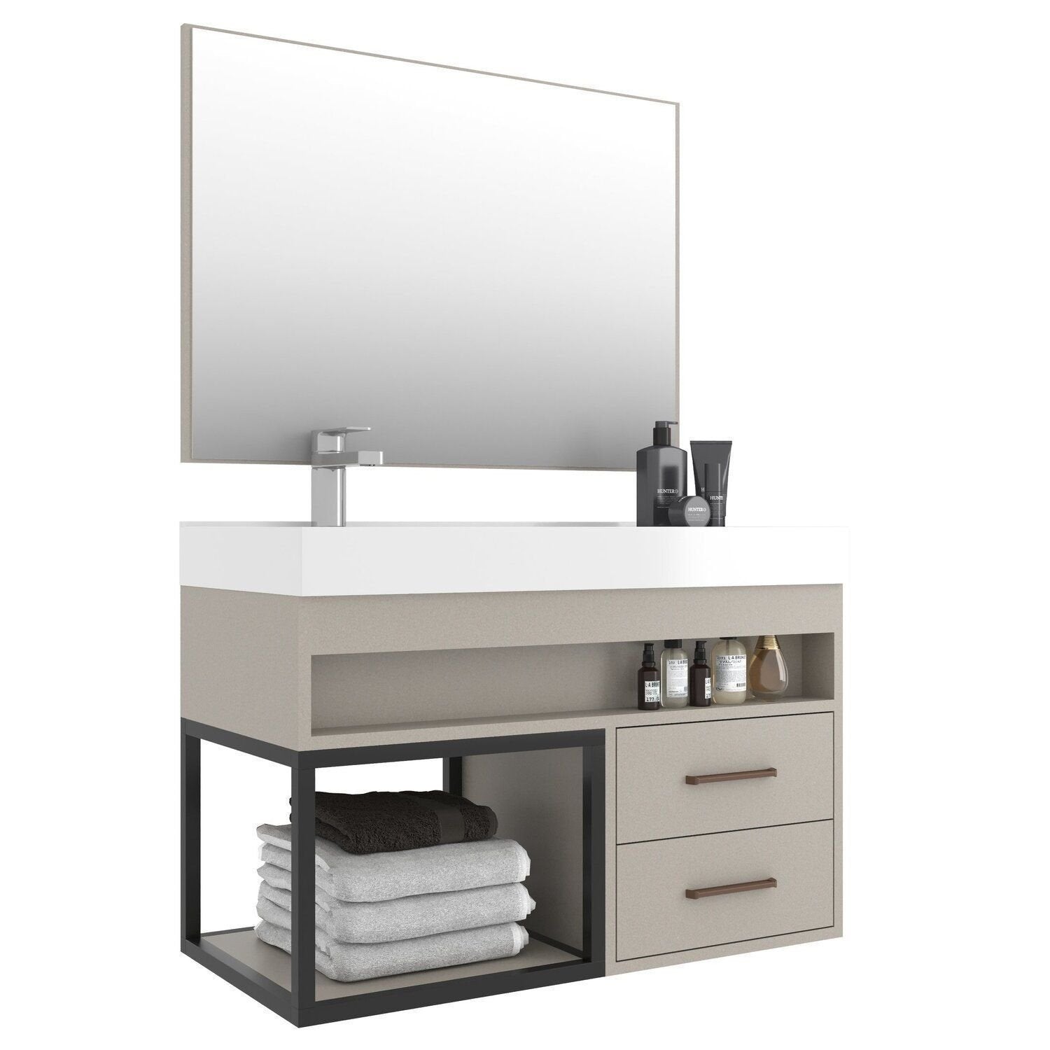 Conjunto Gabinete para Banheiro com Espelheira New 80 Belizze 80cm Bege/Nude