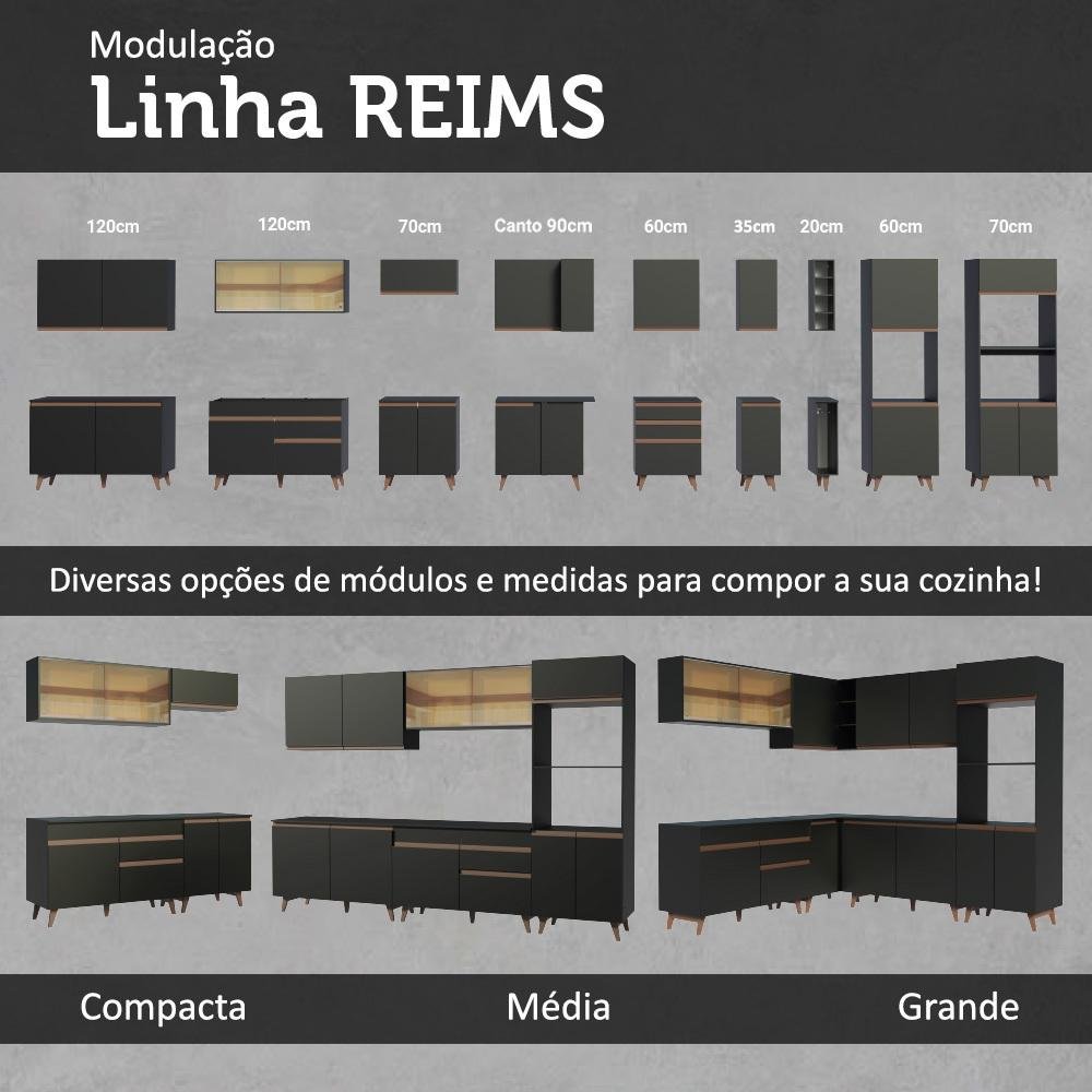 Armário de Cozinha Completa 330cm Preto Reims Madesa 01