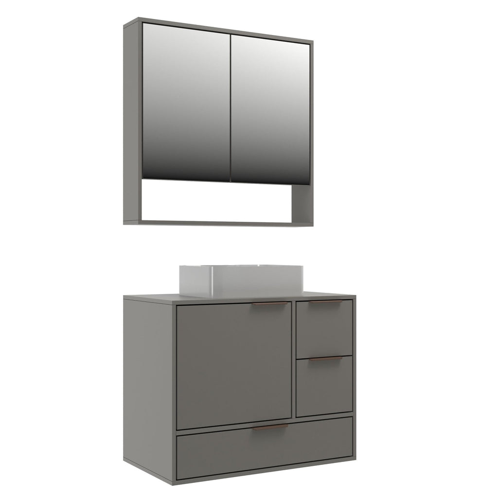 Conjunto Gabinete para Banheiro Yescasa Prime Modulado 801 80cm Cuba e Espelheira Cinza/Cimento