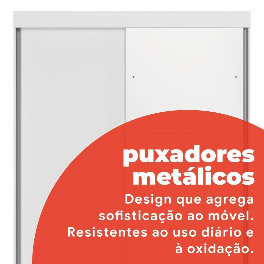 Guarda-Roupa Solteiro 2 Portas de Correr 2 Gavetas com Espelho Peônia Yescasa Branco