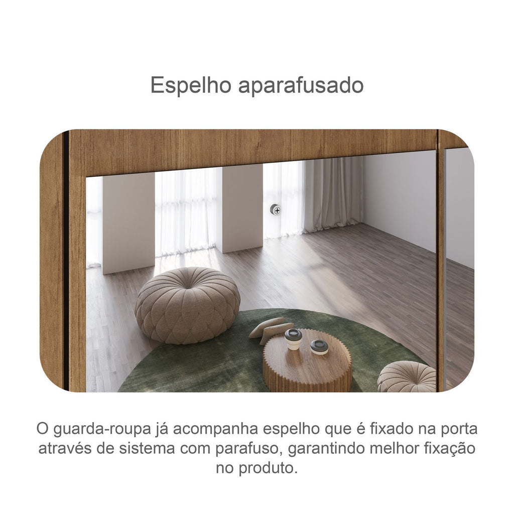 Guarda-Roupa Casal 3 Portas de Correr 6 Gavetas Vegas Novo Horizonte 100% MDF Cumaru Fendi