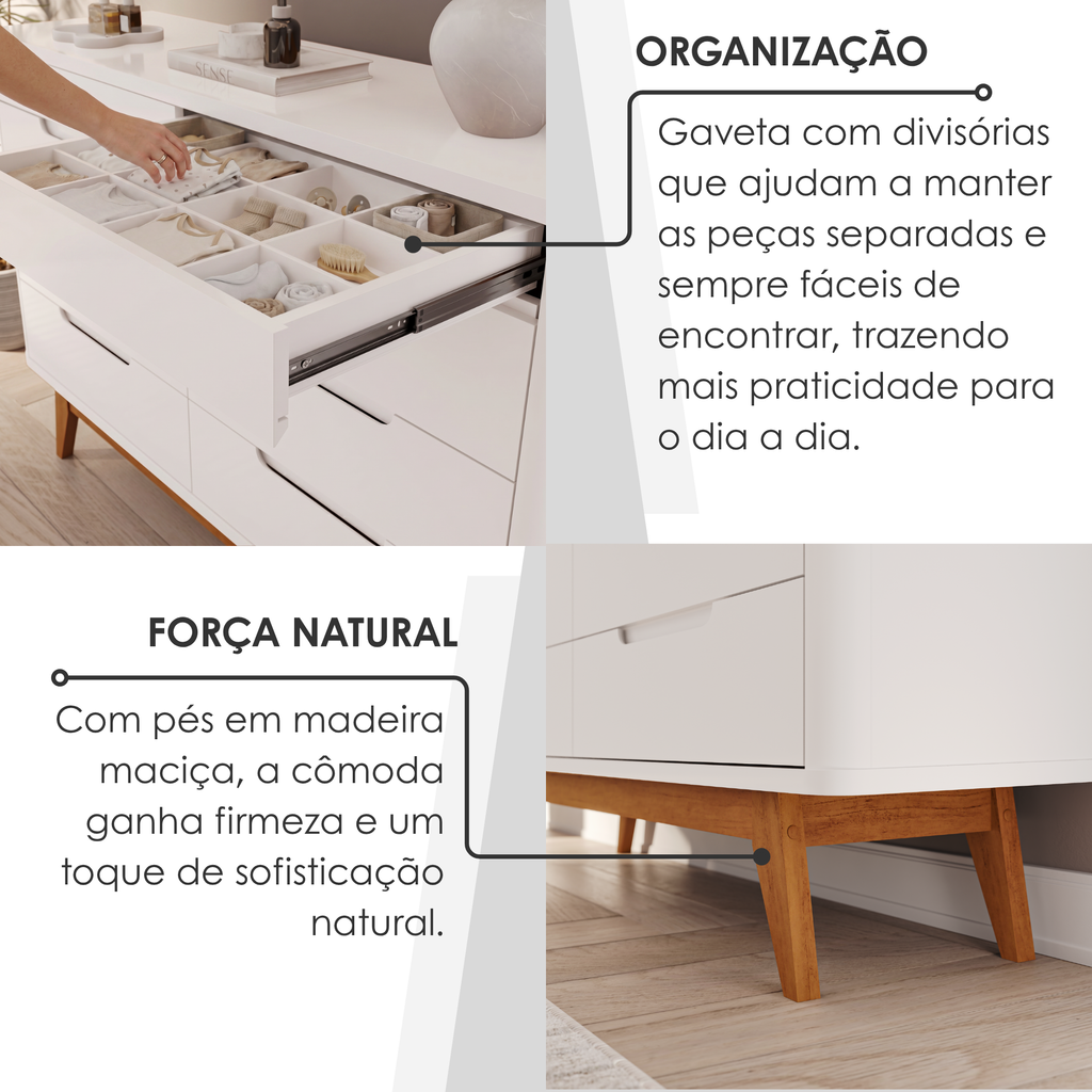 Conjunto Infantil Guarda-Roupa 6 Portas e Cômoda 8 Gavetas Lizz Vicenza MDF Casa D