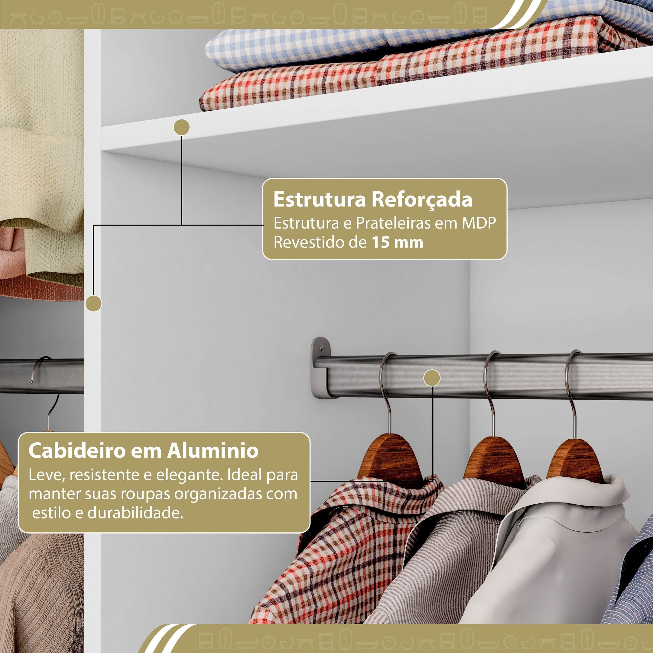 Guarda-Roupa Casal Canto 4 Portas 4 Gavetas Versatille Yescasa 100% MDP Branco