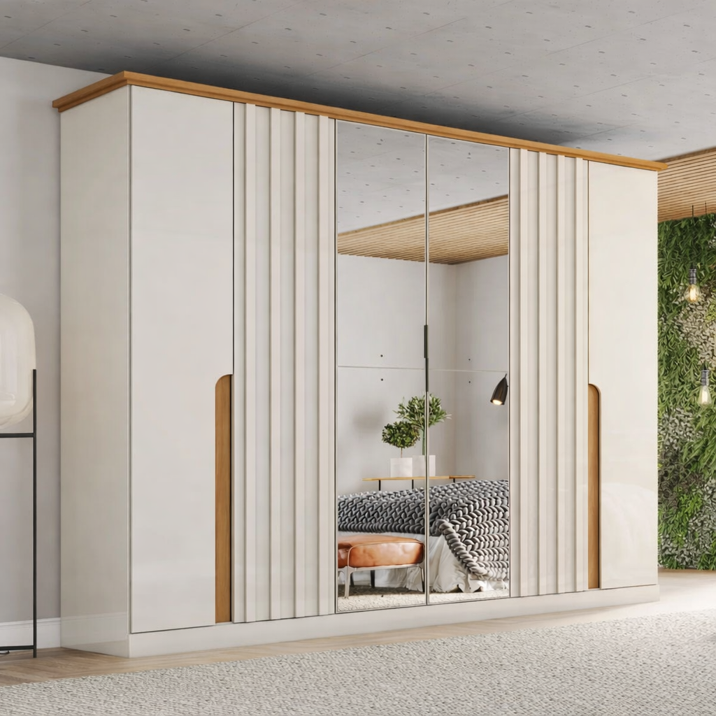 Guarda-Roupa Casal 6 Portas 6 Gavetas Napoli Henn 100% MDP Bege/Off White/Nature