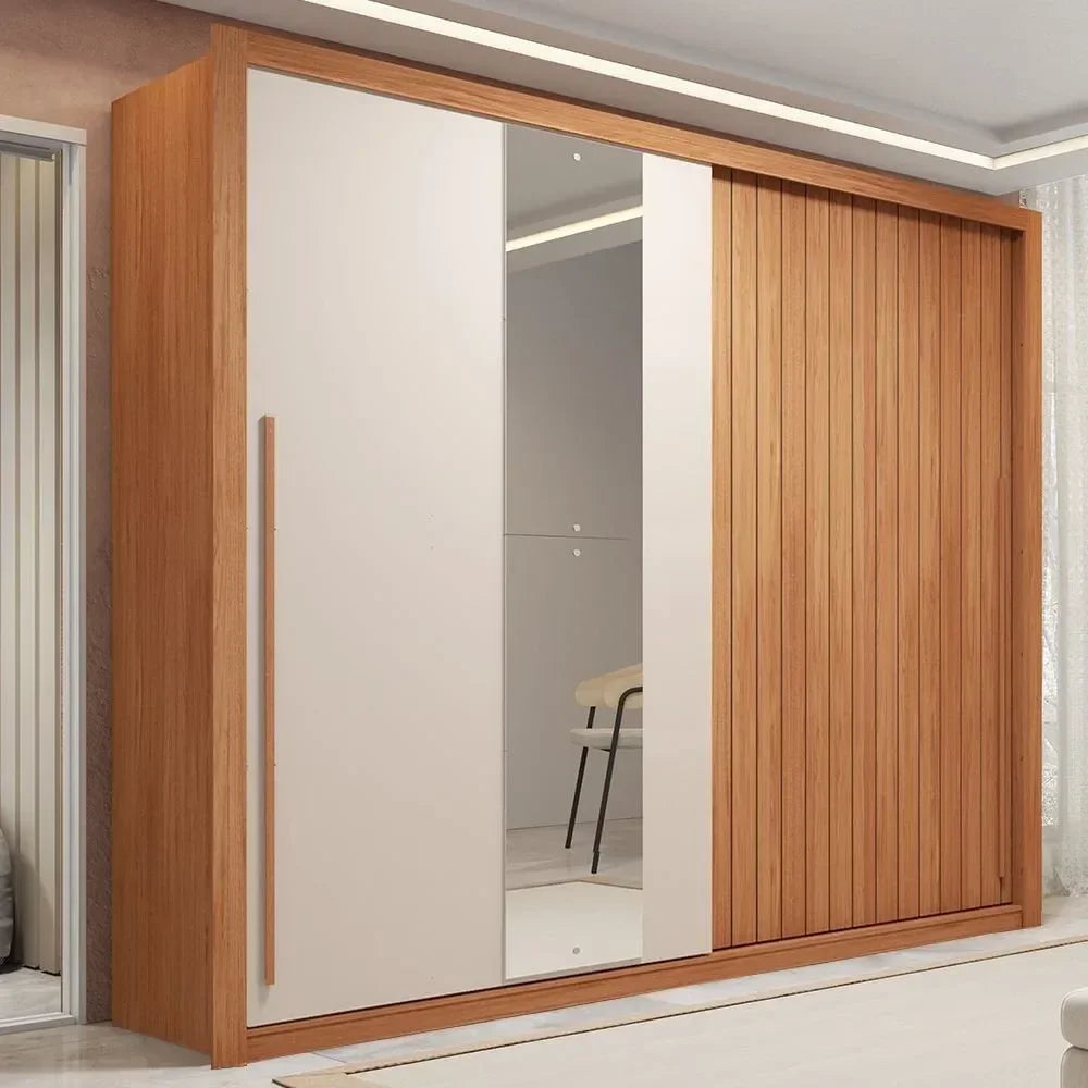 Guarda-Roupa Casal 2 Portas de Correr Ripado com Espelho Suburban Espresso Móveis MDF Freijó/Off White