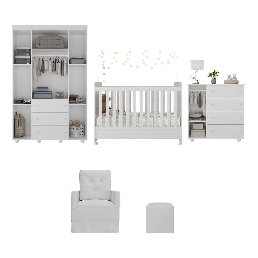 Quarto de Bebê Completo com Colchão, Poltrona de Amamentação e Puff Pimpolho Multimóveis MP4109