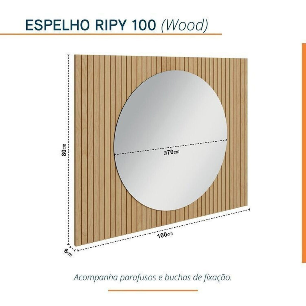 Conjunto para Banheiro Bancada Porcelanato Cuba Esculpida Armário Espelho Ripy Bumi 100cm Amarelo/Wood