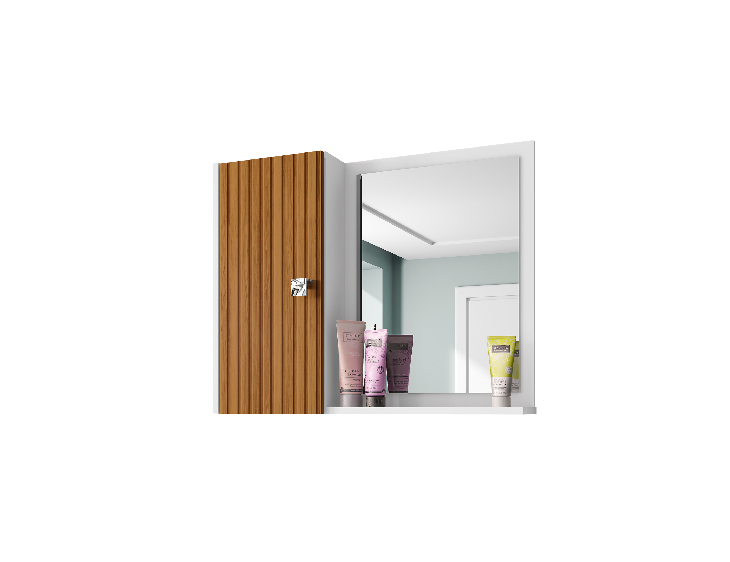 Espelheira para Banheiro Móveis Bechara Gênova 1 Porta 2 Prateleiras 57,2cm Branco/Ripado