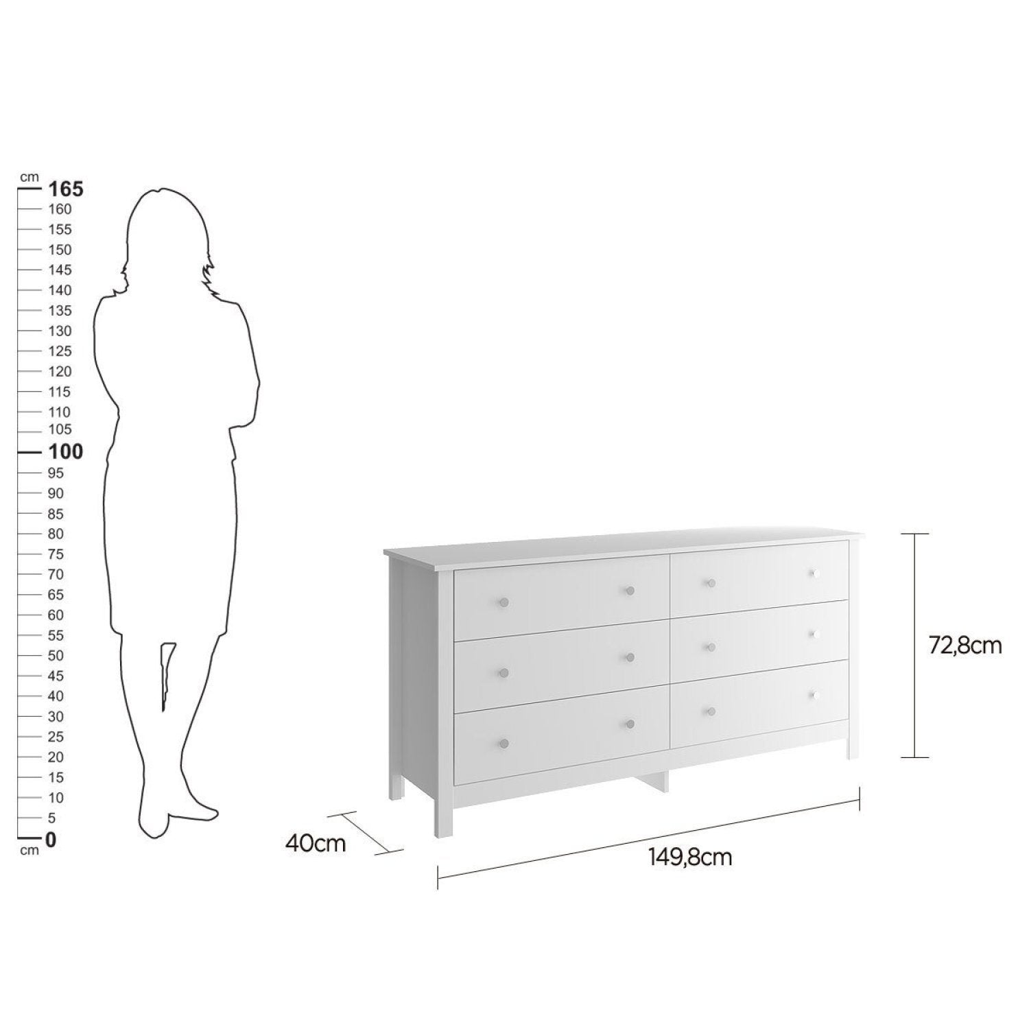 Cômoda para Quarto 6 Gavetas 149,8cm x 72,8cm Branco Ditália Móveis