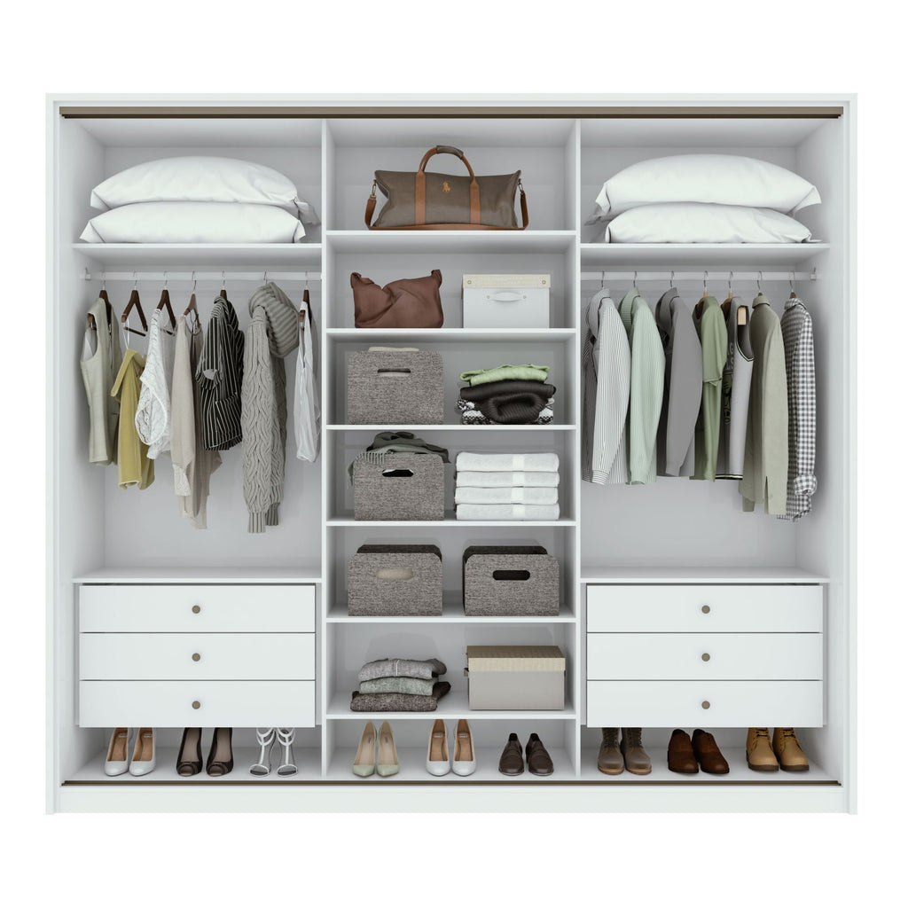 Guarda-Roupa Casal Spazio Yescasa 3 Portas Correr 6 Gavetas MDF 270cm Branco