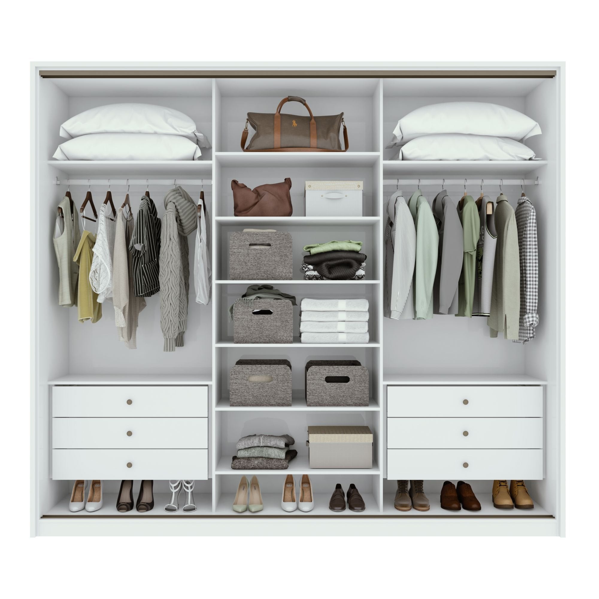 Guarda-Roupa Casal Spazio Yescasa 3 Portas Correr 6 Gavetas MDF 270cm Branco