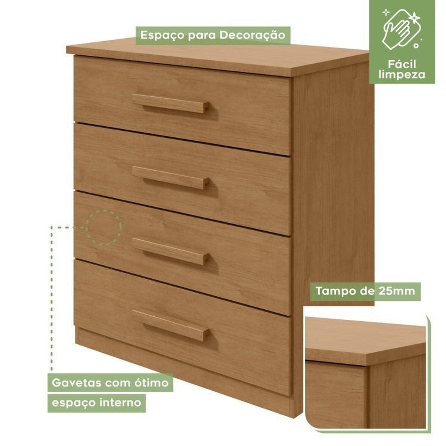 Kit Quarto Infantil 4 Peças com Beliche Olga Cômoda e Mesa de Cabeceira Baião Marrom Amêndoa Clean Móveis Lopas