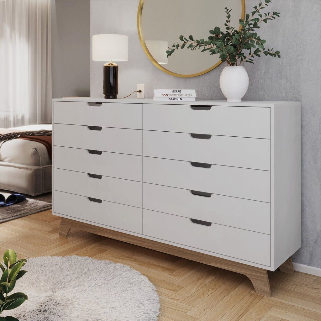 Cômoda Alice 10 Gavetas 160cm Yescasa Branco/Louro Freijó