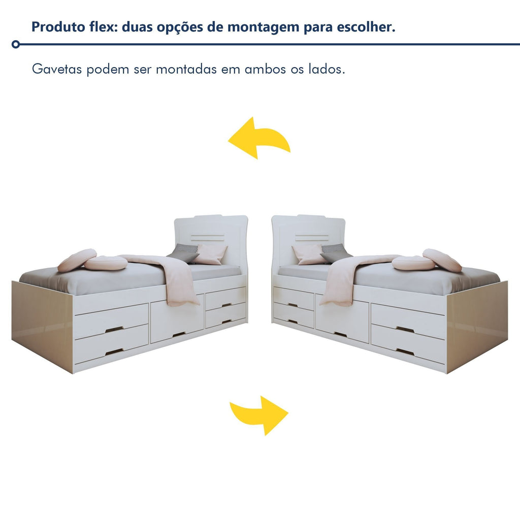 Conjunto 2 Cama Solteiro 5 Gavetas Júlia Conquista Móveis Branco