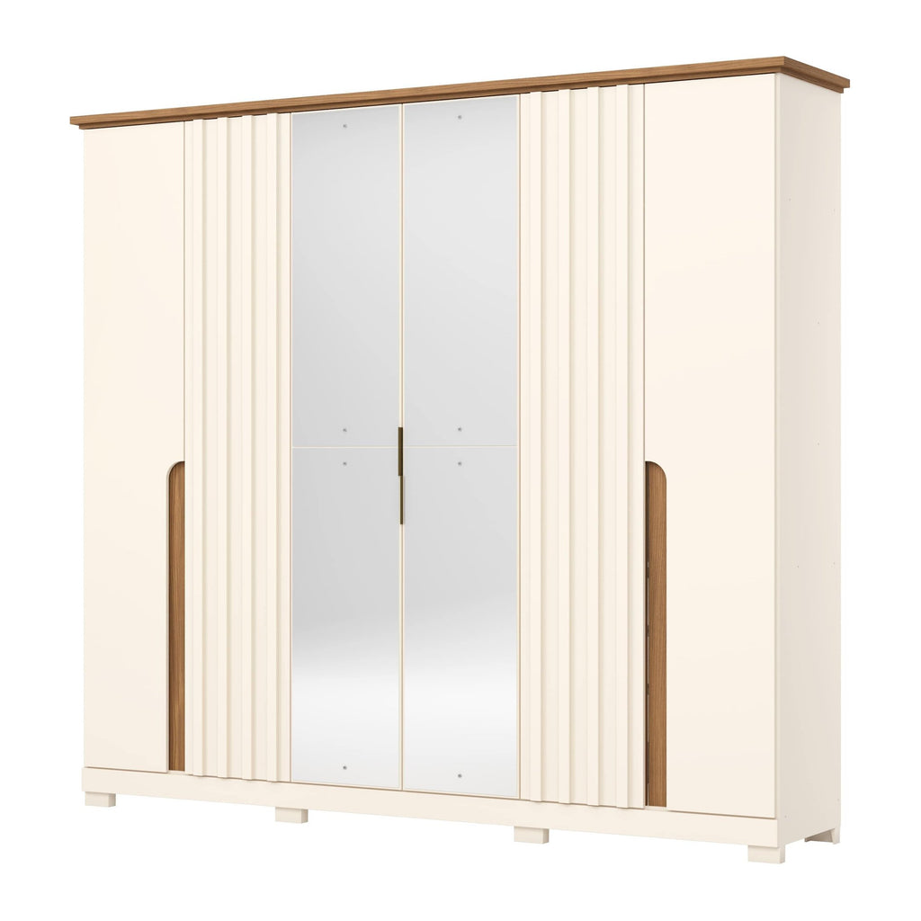 Guarda-Roupa Casal 6 Portas 6 Gavetas com Espelho Napoli Henn MDP Bege/Off White/Nature