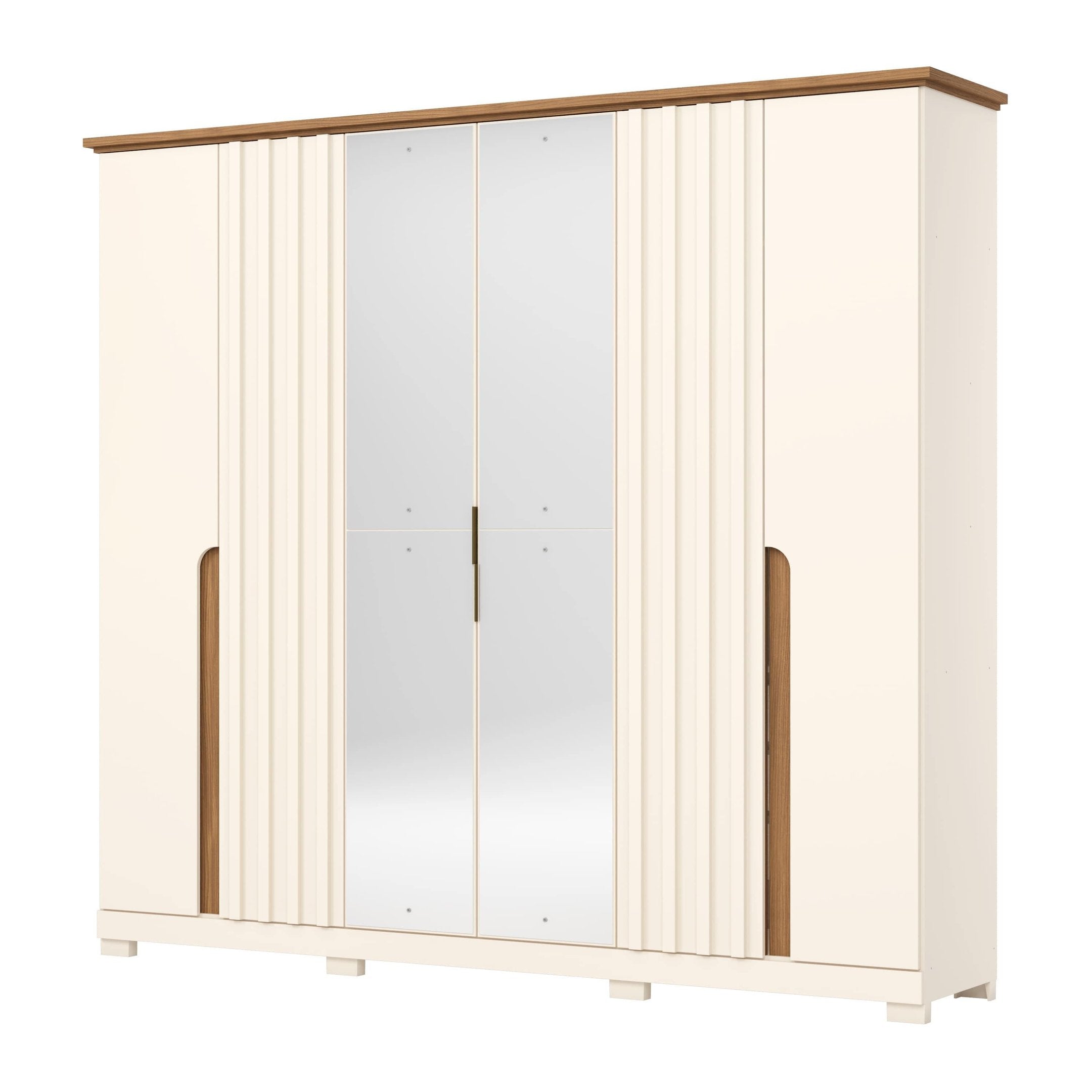Guarda-Roupa Casal 6 Portas 6 Gavetas com Espelho Napoli Henn MDP Bege/Off White/Nature