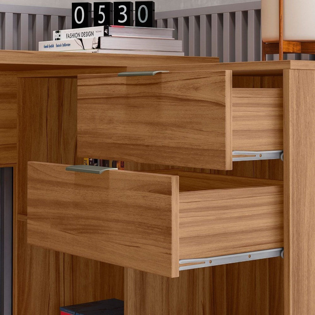 Escrivaninha Mesa Escritório em L Office Nt 2060 2 Gavetas 3 Nichos 148,6cm Notável Móveis Freijó Trend Marrom