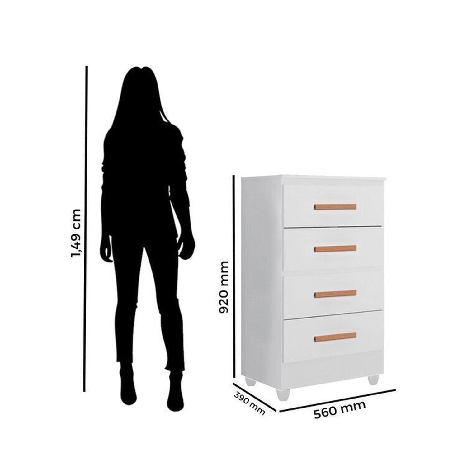 Quarto Bebê Infantil com Guarda-Roupa 3 Portas e 2 Gavetas com Cômoda 4 Gavetas Lite Infantil Móveis Leão Branco