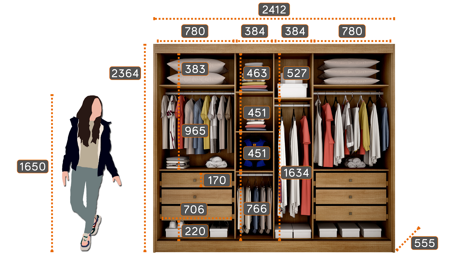 Guarda-Roupa Casal 3 Portas de Correr 6 Gavetas Soberano Novo Horizonte 100% MDF Marrom/Cumaru Fendi